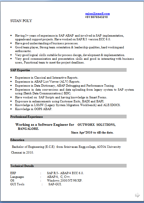 Resume format for sap basis
